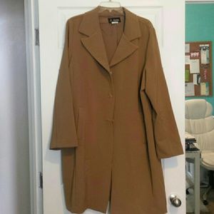 Carmel Tan Women Pocket Back Slit Long Jacket/Coat